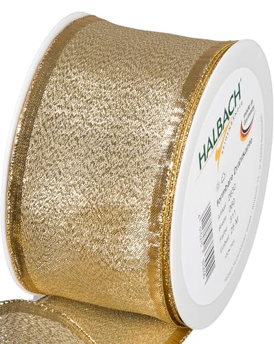 Halbach Seidenbänder Geschenkband Gold - made in Germany - mit formbaren Drahtkanten | 60mm x 25m | Edles goldenes Band für Hochzeit oder Weihnachten Halbach Seidenbänder Geschenkband Gold - made in Germany - mit formbaren Drahtkanten | 60mm x 25m | Edles goldenes Band für Hochzeit oder Weihnachten von Halbach Seidenbänder