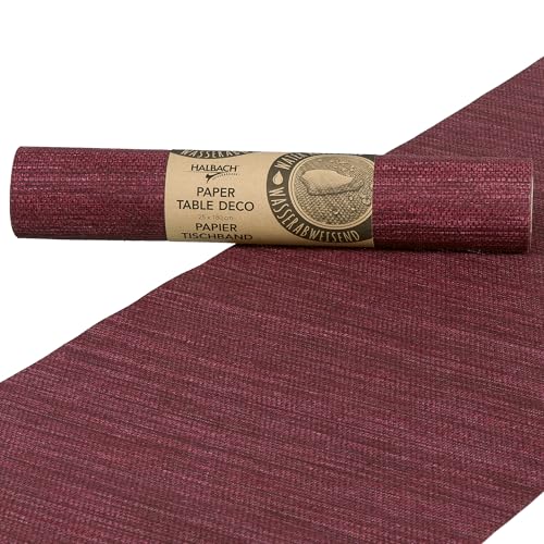 Halbach Seidenbänder Papier-Tischband | Breite 25cm Länge 1,80m | moderner Tischläufer abwaschbar, Tischdeko Outdoor wetterfest | Farbe: Berry von Halbach Seidenbänder