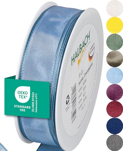 Halbach Seidenbänder Premium Geschenkband mit Drahtkante | Breite 25mm Länge 25m | Öko-Tex 100 zertifiziertes Schleifenband | Taftband Made in Germany, Farbe: düsteres blau von Halbach Seidenbänder