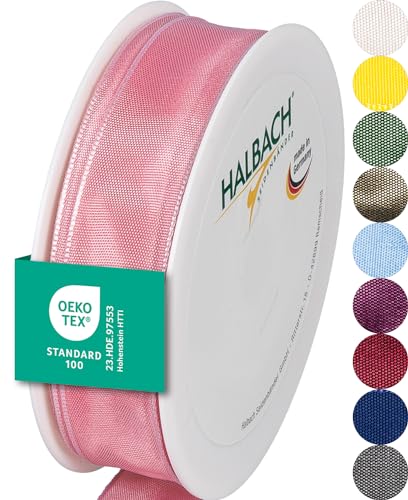 Halbach Seidenbänder Premium Geschenkband mit Drahtkante | Breite 25mm Länge 25m | Öko-Tex 100 zertifiziertes Schleifenband | Taftband Made in Germany, Farbe: flamingo von Halbach Seidenbänder