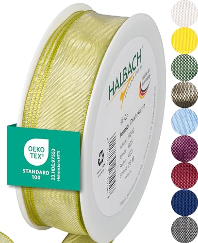 Halbach Seidenbänder Premium Geschenkband mit Drahtkante | Breite 25mm Länge 25m | Öko-Tex 100 zertifiziertes Schleifenband | Taftband Made in Germany, Farbe: hellgrün von Halbach Seidenbänder