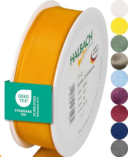 Halbach Seidenbänder Premium Geschenkband mit Drahtkante | Breite 25mm Länge 25m | Öko-Tex 100 zertifiziertes Schleifenband | Taftband Made in Germany, Farbe: orange von Halbach Seidenbänder