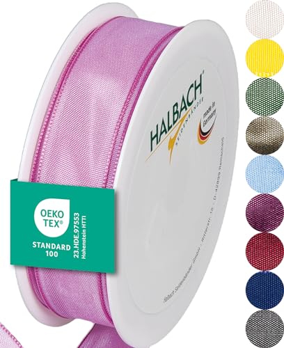 Halbach Seidenbänder Premium Geschenkband mit Drahtkante | Breite 25mm Länge 25m | Öko-Tex 100 zertifiziertes Schleifenband | Taftband Made in Germany, Farbe: rosa von Halbach Seidenbänder