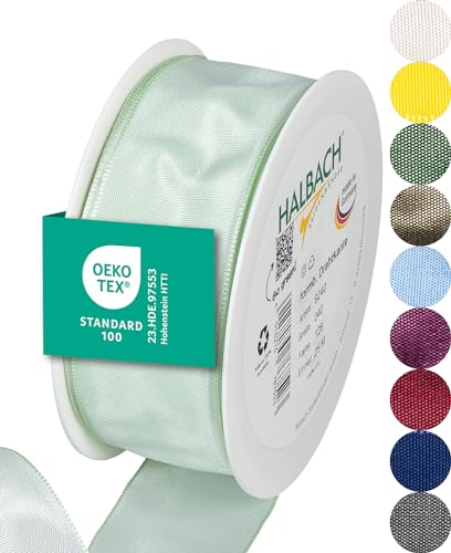 Halbach Seidenbänder Premium Geschenkband mit Drahtkante | Breite 40mm Länge 25m | Öko-Tex 100 zertifiziertes Schleifenband | Taftband Made in Germany, Farbe: light mint von Halbach Seidenbänder