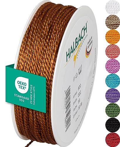 Halbach Seidenbänder Premium Kordel (ockergelb) | Breite 2mm Länge 50m | Made in Germany & Öko-Tex Zertifiziert | glänzende Satinkordel aus Acetat von Halbach Seidenbänder