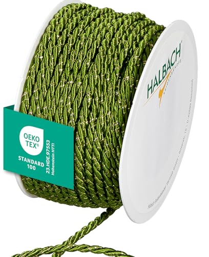 Halbach Seidenbänder Premium Kordel zweifarbig | Breite 4mm Länge 25m | made in Germany & Öko-Tex zertifiziert | glitzernde Satinkordel aus Acetat | Farbe: moosgrün/gold Halbach Seidenbänder Premium Kordel zweifarbig | Breite 4mm Länge 25m | made in Germany & Öko-Tex zertifiziert | glitzernde Satinkordel aus Acetat | Farbe: moosgrün/gold von Halbach Seidenbänder