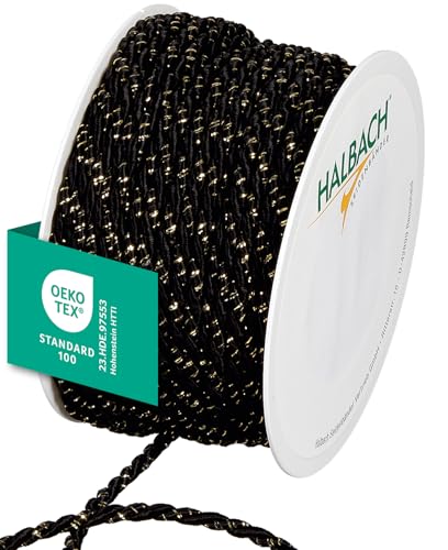 Halbach Seidenbänder Premium Kordel zweifarbig | Breite 4mm Länge 25m | made in Germany & Öko-Tex zertifiziert | glitzernde Satinkordel aus Acetat | Farbe: schwarz/gold Halbach Seidenbänder Premium Kordel zweifarbig | Breite 4mm Länge 25m | made in Germany & Öko-Tex zertifiziert | glitzernde Satinkordel aus Acetat | Farbe: schwarz/gold von Halbach Seidenbänder
