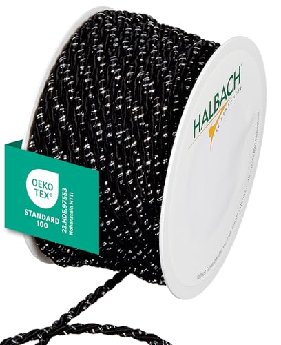 Halbach Seidenbänder Premium Kordel zweifarbig | Breite 4mm Länge 25m | made in Germany & Öko-Tex zertifiziert | glitzernde Satinkordel aus Acetat | Farbe: schwarz/silber von Halbach Seidenbänder