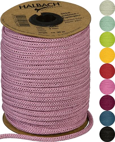 Halbach Seidenbänder Premium Papier Strickschlauch | Breite: 4mm Länge: 30m | Schlauchgarn befüllbar und reißfest, Papiergarn für Namensschilder Kinderzimmer oder zum basteln, Farbe: pale berry von Halbach Seidenbänder