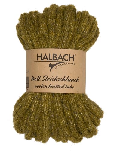 Halbach Seidenbänder Premium Woll Strickschlauch | Breite: 10 mm Länge: 15 m | Chunky Wolle für Dicke Schnürsenkel oder zum Handstricken | Farbe: grün von Halbach Seidenbänder
