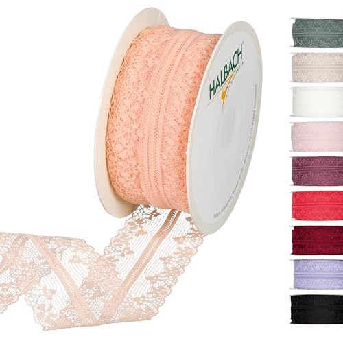 Halbach Seidenbänder Spitzenband 15 m, Spitze als Meterware auf Rolle als Schleifenband für Hochzeiten zum Nähen oder Tischdekoration, Spitzenborte Spitzenstoff für DIY Handwerk von Halbach Seidenbänder