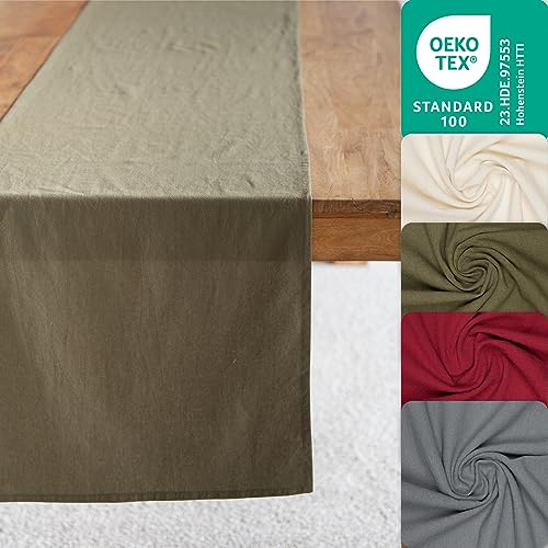 Halbach Seidenbänder Tischläufer grün (40x250cm) – Tischläufer Zertifiziert aus 100% Baumwolle - einfach zu reinigen und ideal für den Alltag, Tischläufer Hochzeit oder Tischläufer Geburtstag von Halbach Seidenbänder