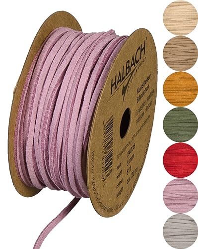 Halbach Seidenbänder veganes Lederband | Breite 3mm Länge 20m | Kunst Lederschnur zur Herstellung von Armbändern | 100% veganes Lederimitat Band für DIY Handwerk, Farbe: rosa von Halbach Seidenbänder