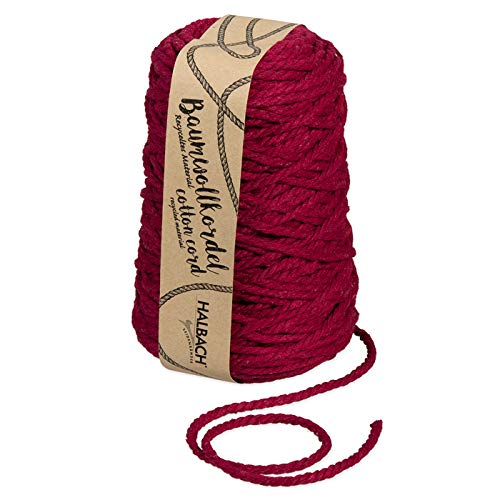 Halbach Makramee Garn Baumwollkordel, weinrot, 5mm, 500g / ca. 80. (0,23 € Meter) von Halbach Seidenbänder