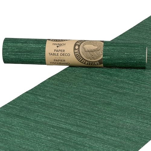 Halbach Seidenbänder Papier-Tischband | Breite 25cm Länge 1,80m | moderner Tischläufer abwaschbar, Tischdeko Outdoor wetterfest | Farbe: dunkelgrün von Halbach Seidenbänder