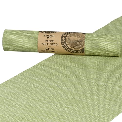 Halbach Seidenbänder Papier-Tischband | Breite 25cm Länge 1,80m | moderner Tischläufer abwaschbar, Tischdeko Outdoor wetterfest | Farbe: grün von Halbach Seidenbänder