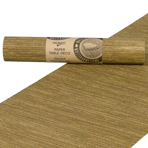 Halbach Seidenbänder Papier-Tischband | Breite 25cm Länge 1,80m | moderner Tischläufer abwaschbar, Tischdeko Outdoor wetterfest | Farbe: Natur von Halbach Seidenbänder