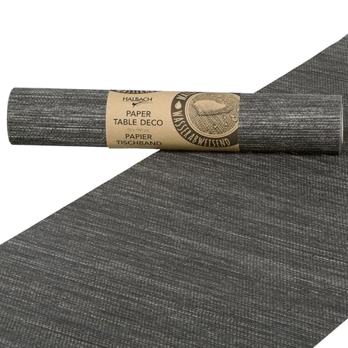 Halbach Seidenbänder Papier-Tischband | Breite 25cm Länge 1,80m | moderner Tischläufer abwaschbar, Tischdeko Outdoor wetterfest | Farbe: dunkelgrau von Halbach Seidenbänder