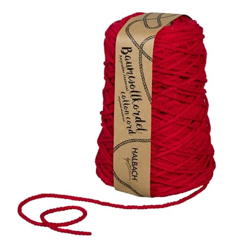 Halbach Seidenbänder recycelte Baumwollkordel | Breite 5mm Länge 80 Meter | Nachhaltiges Baumwollgarn für Makramee oder DIY Handwerk | Farbe: rot Halbach Seidenbänder recycelte Baumwollkordel | Breite 5mm Länge 80 Meter | Nachhaltiges Baumwollgarn für Makramee oder DIY Handwerk | Farbe: rot von Halbach Seidenbänder
