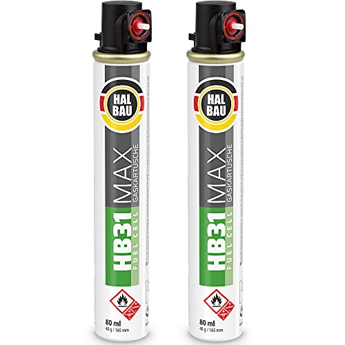 2 Stk. Gaskartusche 165mm, 80ml, Fuel Cell, Ersatzgas für Nagler, rot Ring, Ganzjahresgas HB31 von HALBAU