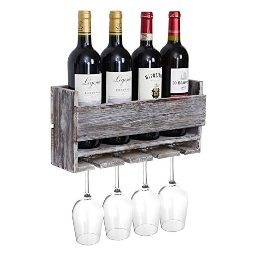 Halcent Weinregal Weinhalter Wand Flaschenregal Holz Weinflaschenhalter Ablage Weinständer für 4 Flaschen und 4 Gläser von Halcent