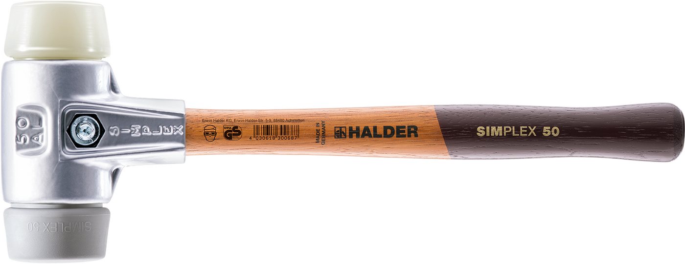 Halder KG Hammer SIMPLEX-Schonhämmer, mit Aluminiumgehäuse und hochwertigem Holzstiel Ø=60 mm 3138.060 von Halder KG