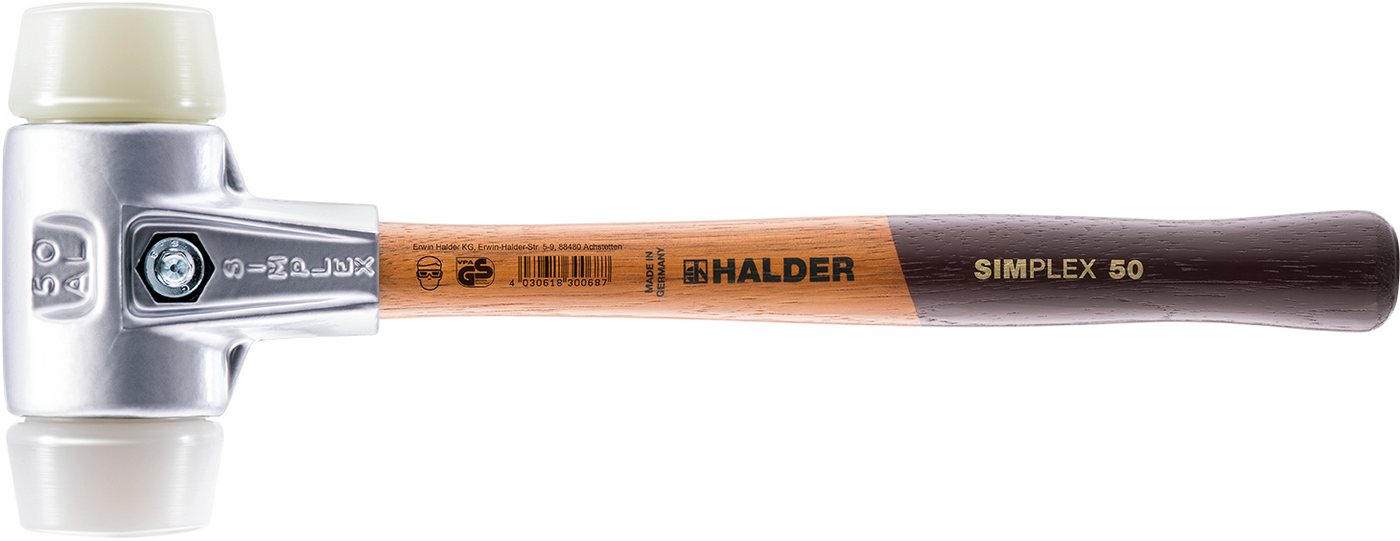 Halder KG Hammer SIMPLEX-Schonhämmer, mit Aluminiumgehäuse und hochwertigem Holzstiel Ø=60 mm 3178.060 von Halder KG