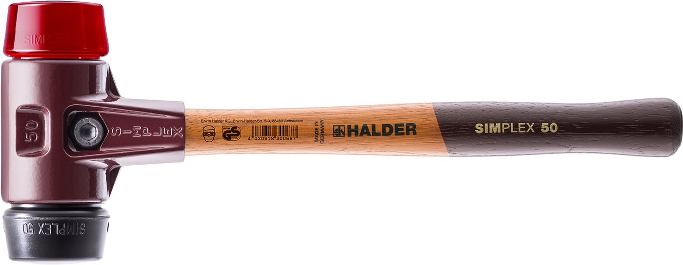 Halder KG Hammer SIMPLEX-Schonhämmer, mit Stahlgussgehäus hochwertigen Holzstiel Ø=30 mm von Halder KG