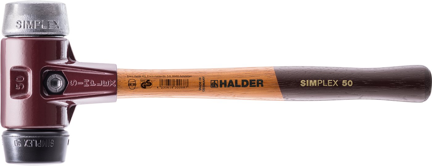 Halder KG Hammer SIMPLEX-Schonhämmer, mit Stahlgussgehäuse hochwertigen Holzstie Ø=60 mm von Halder KG