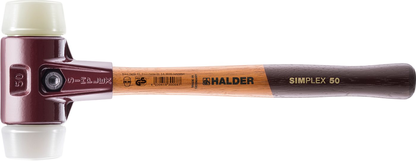 Halder KG Hammer SIMPLEX-Schonhämmer, mit Stahlgussgehäuse hochwertigen Holzstiel 50 mm von Halder KG
