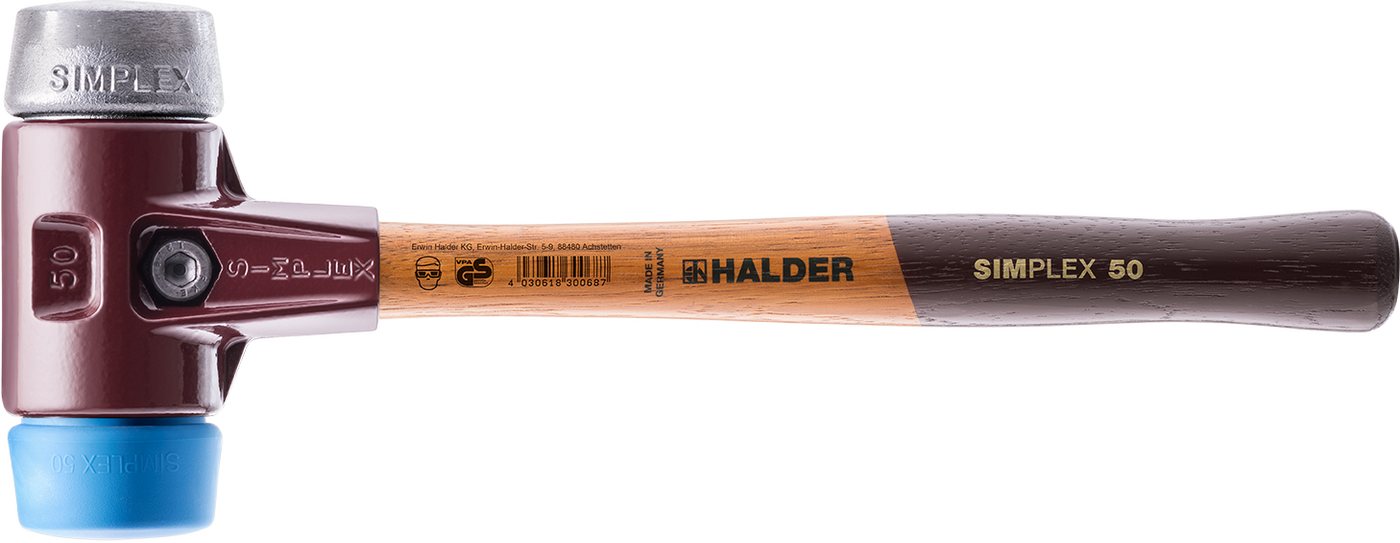 Halder KG Hammer SIMPLEX-Schonhämmer, mit Stahlgussgehäuse hochwertigen Holzstiel 60 mm von Halder KG