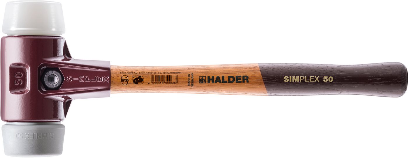 Halder KG Hammer SIMPLEX-Schonhämmer, mit Stahlgussgehäuse hochwertigen Holzstiel Ø=30 mm von Halder KG