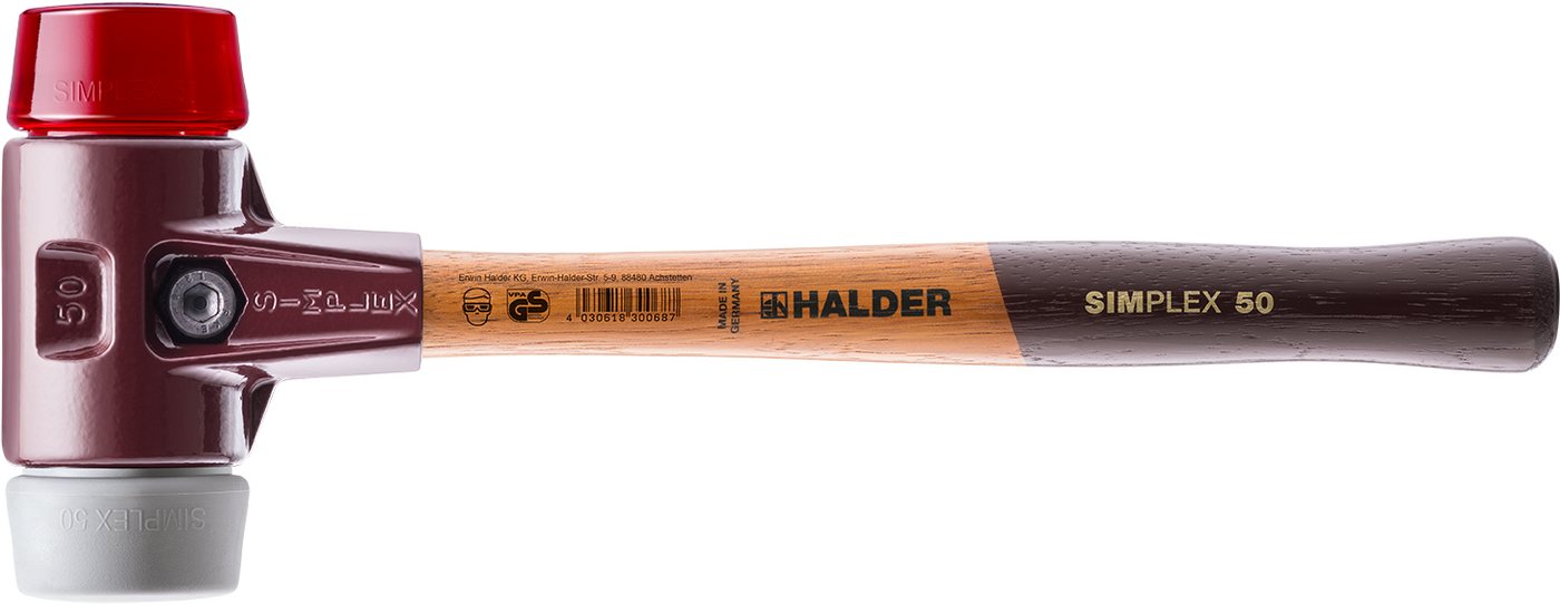 Halder KG Hammer SIMPLEX-Schonhämmer, mit Stahlgussgehäuse hochwertigen Holzstiel Ø=50 mm von Halder KG