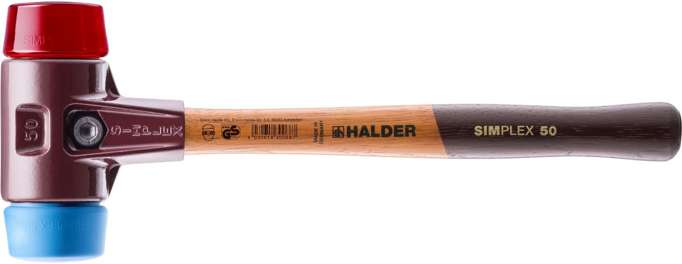 Halder KG Hammer SIMPLEX-Schonhämmer, mit Stahlgussgehäuse und Holzstiel Ø=30 mm von Halder KG