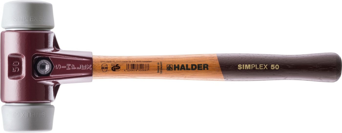 Halder KG Hammer SIMPLEX-Schonhämmer, mit Stahlgussgehäuse und Holzstiel Ø=40 mm von Halder KG