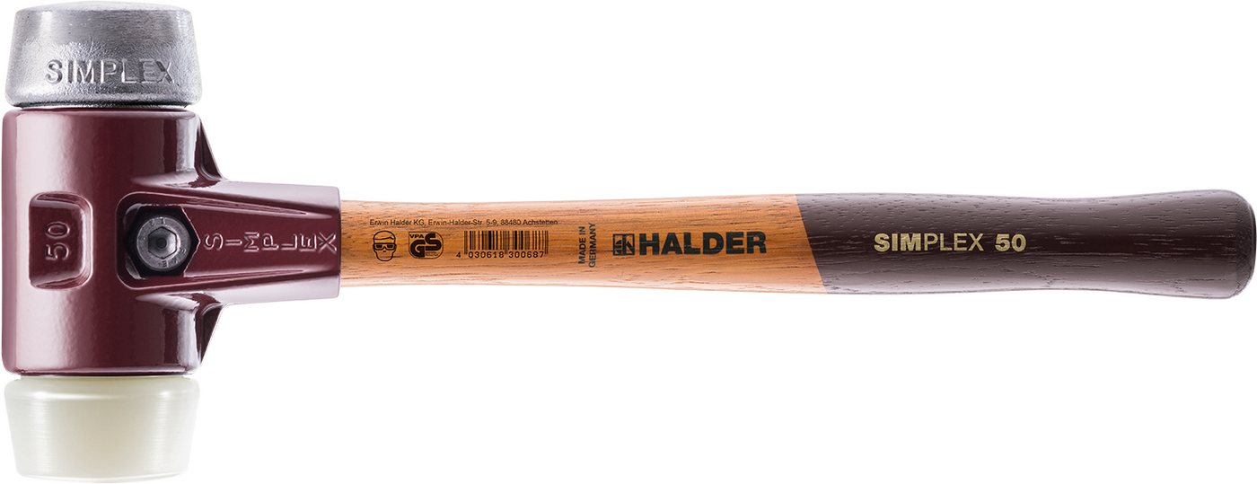 Halder KG Hammer SIMPLEX-Schonhämmer, mit Stahlgussgehäuse und Holzstiel Ø=50 mm von Halder KG
