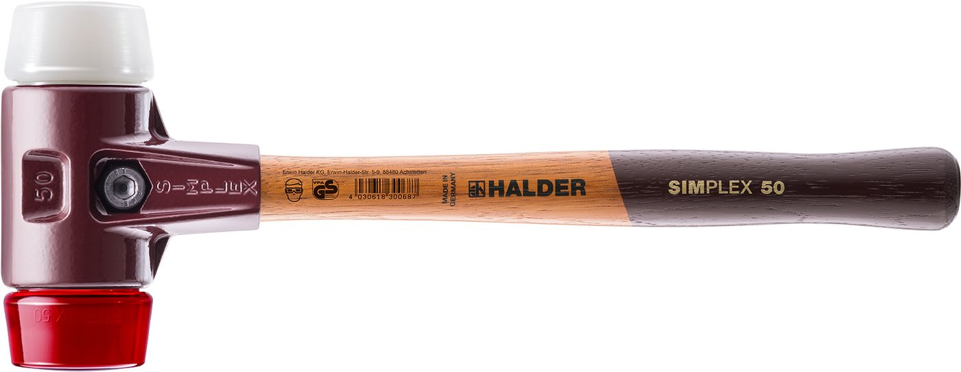 Halder KG Hammer SIMPLEX-Schonhämmer, mit Stahlgussgehäuse und hochwertigen Holzstiel Ø=30 mm 3067.030 von Halder KG
