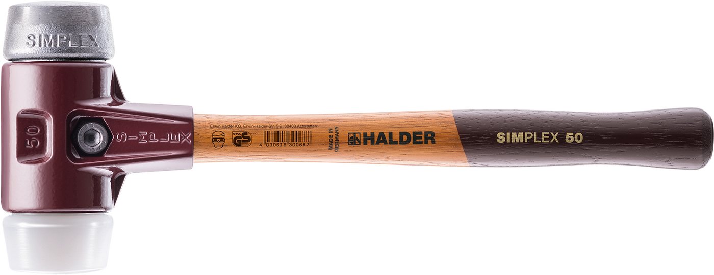 Halder KG Hammer SIMPLEX-Schonhämmer, mit Stahlgussgehäuse und hochwertigen Holzstiel Ø=40 mm 3079.040 von Halder KG