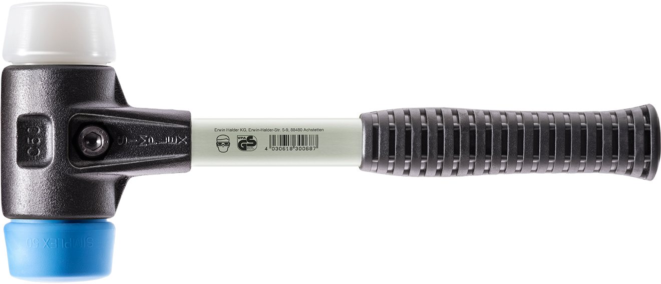 Halder KG Hammer SIMPLEX-Schonhämmer, mit verstärktem Stahlgussgehäuse und Fiberglasstiel Ø=50 mm 3717.050 von Halder KG