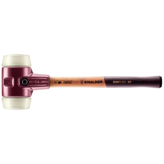 HALDER - SIMPLEX-Schonhammer, Nylon, mit Tempergussgehäuse und hochwertigem Holzstiel | D=80 mm | 3008.080 von Halder