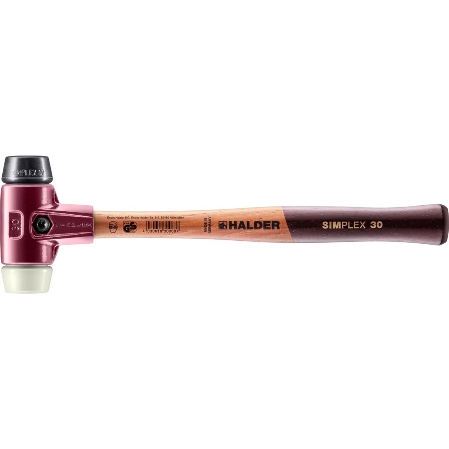 Halder Simplex Schonhammer Ø 30 mm Gummi   Nylon mit Tempergussgehäuse von Halder