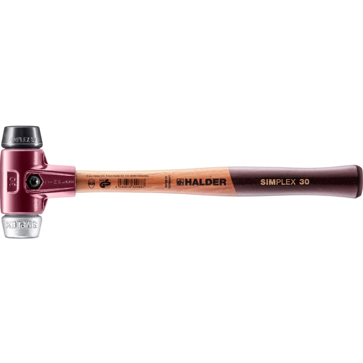 Halder Simplex Schonhammer Ø 30 mm Gummi   Weichmetall mit Tempergussgehäuse von Halder