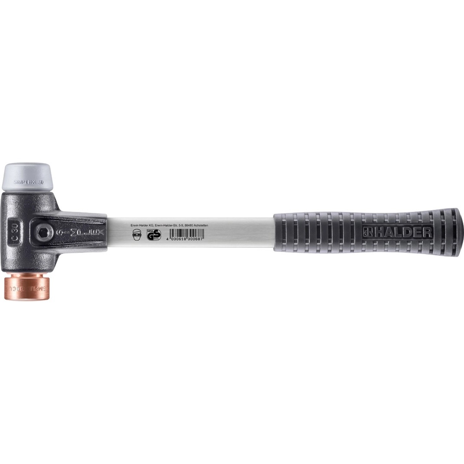 Halder Simplex Schonhammer Ø 30 mm TPE-mid Grau Kupfer mit Verstärktem Tempergussgehäuse und FiberglasStiel Halder Simplex Schonhammer Ø 30 mm TPE-mid Grau Kupfer mit Verstärktem Tempergussgehäuse und FiberglasStiel von Halder