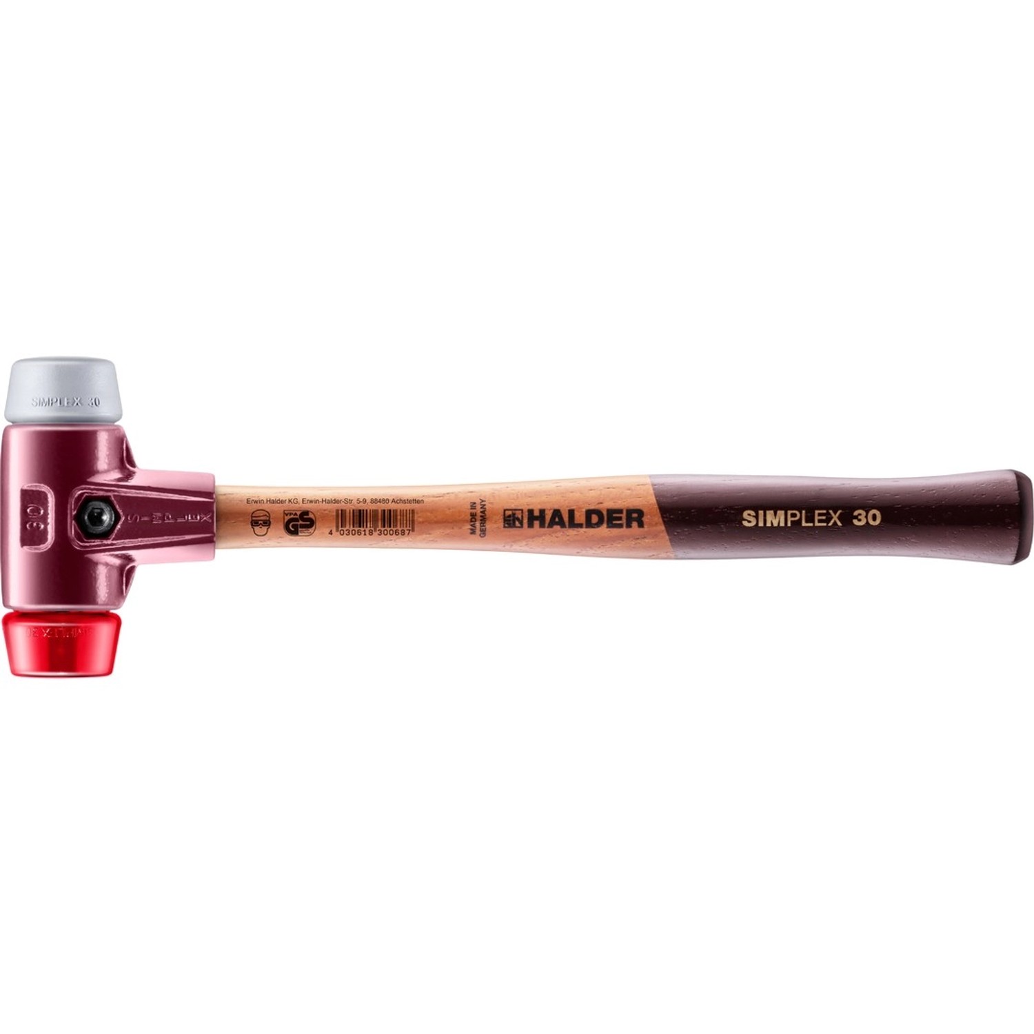 Halder Simplex Schonhammer Ø 30 mm TPE-mid Grau Plastik Rot mit Tempergussgehäuse Halder Simplex Schonhammer Ø 30 mm TPE-mid Grau Plastik Rot mit Tempergussgehäuse von Halder
