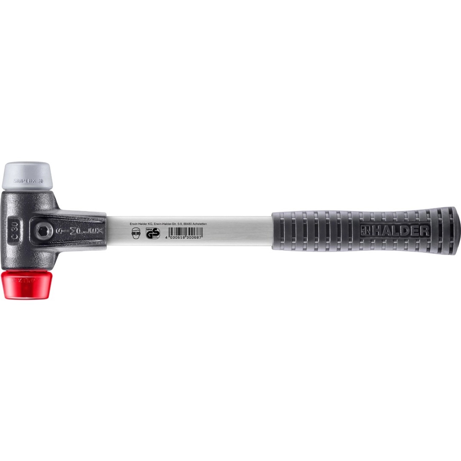 Halder Simplex Schonhammer Ø 30 mm TPE-mid Grau Plastik Rot mit Verstärktem Tempergussgehäuse und FiberglasStiel Halder Simplex Schonhammer Ø 30 mm TPE-mid Grau Plastik Rot mit Verstärktem Tempergussgehäuse und FiberglasStiel von Halder