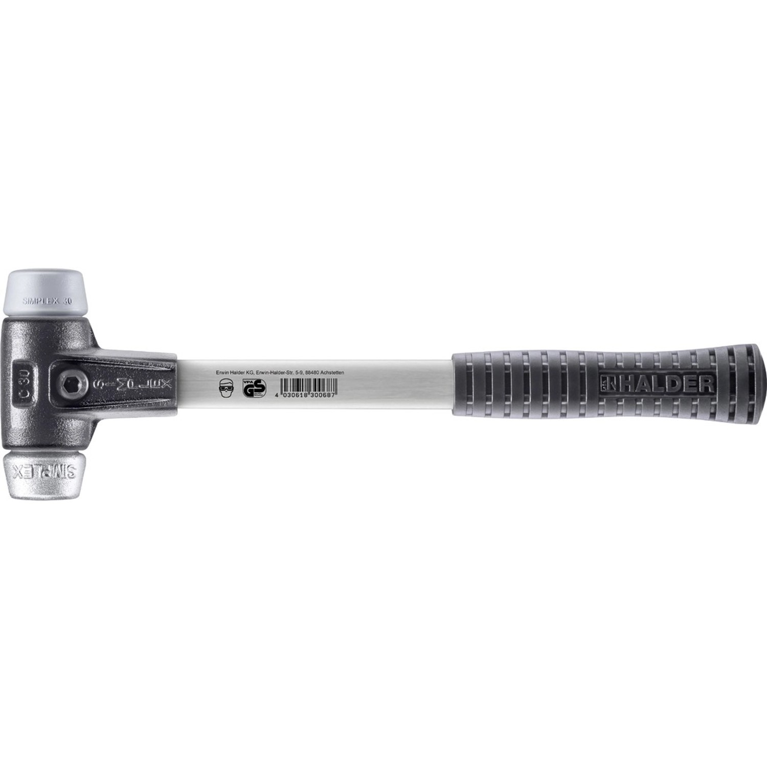 Halder Simplex Schonhammer Ø 30 mm TPE-mid Grau Weichmetall mit Verstärktem Tempergussgehäuse und FiberglasStiel Halder Simplex Schonhammer Ø 30 mm TPE-mid Grau Weichmetall mit Verstärktem Tempergussgehäuse und FiberglasStiel von Halder
