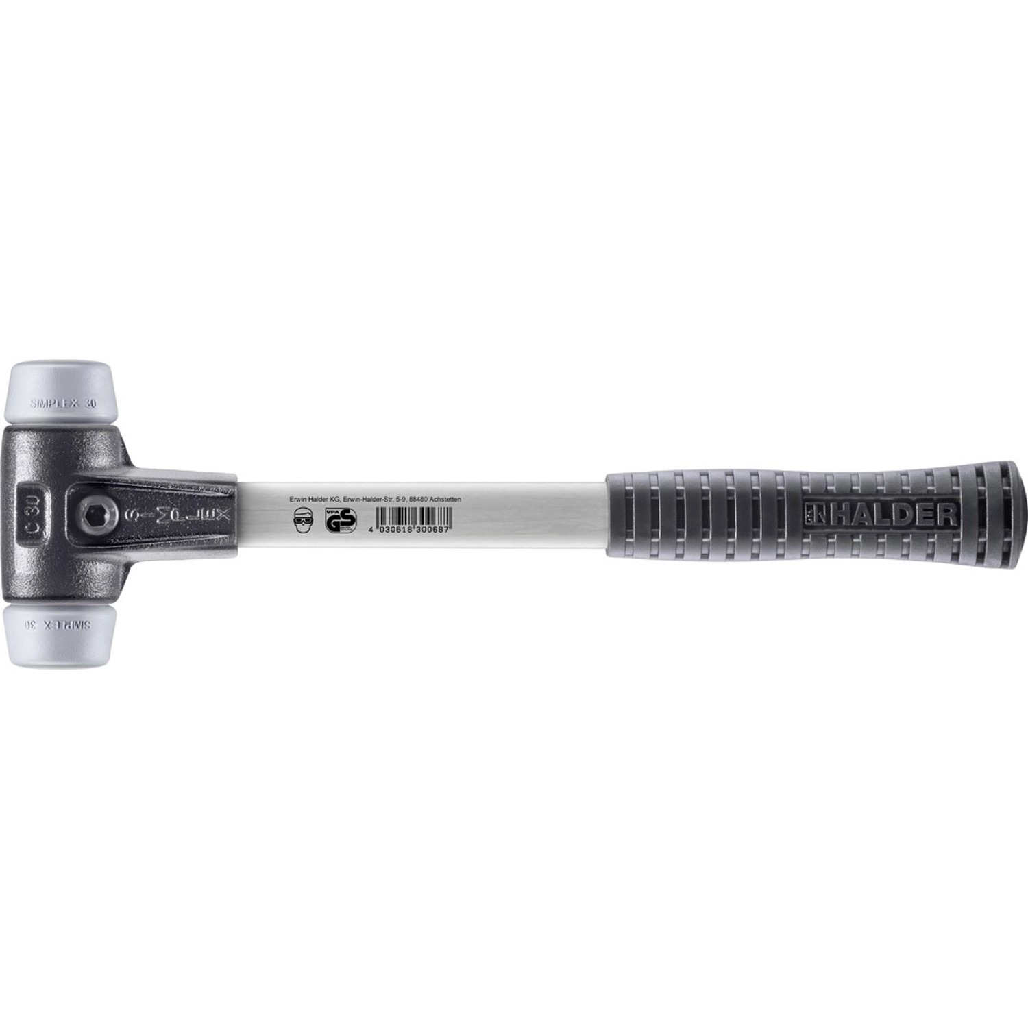 Halder Simplex Schonhammer Ø 30 mm TPE-mid Grau mit Verstärktem Tempergussgehäuse und FiberglasStiel Halder Simplex Schonhammer Ø 30 mm TPE-mid Grau mit Verstärktem Tempergussgehäuse und FiberglasStiel von Halder