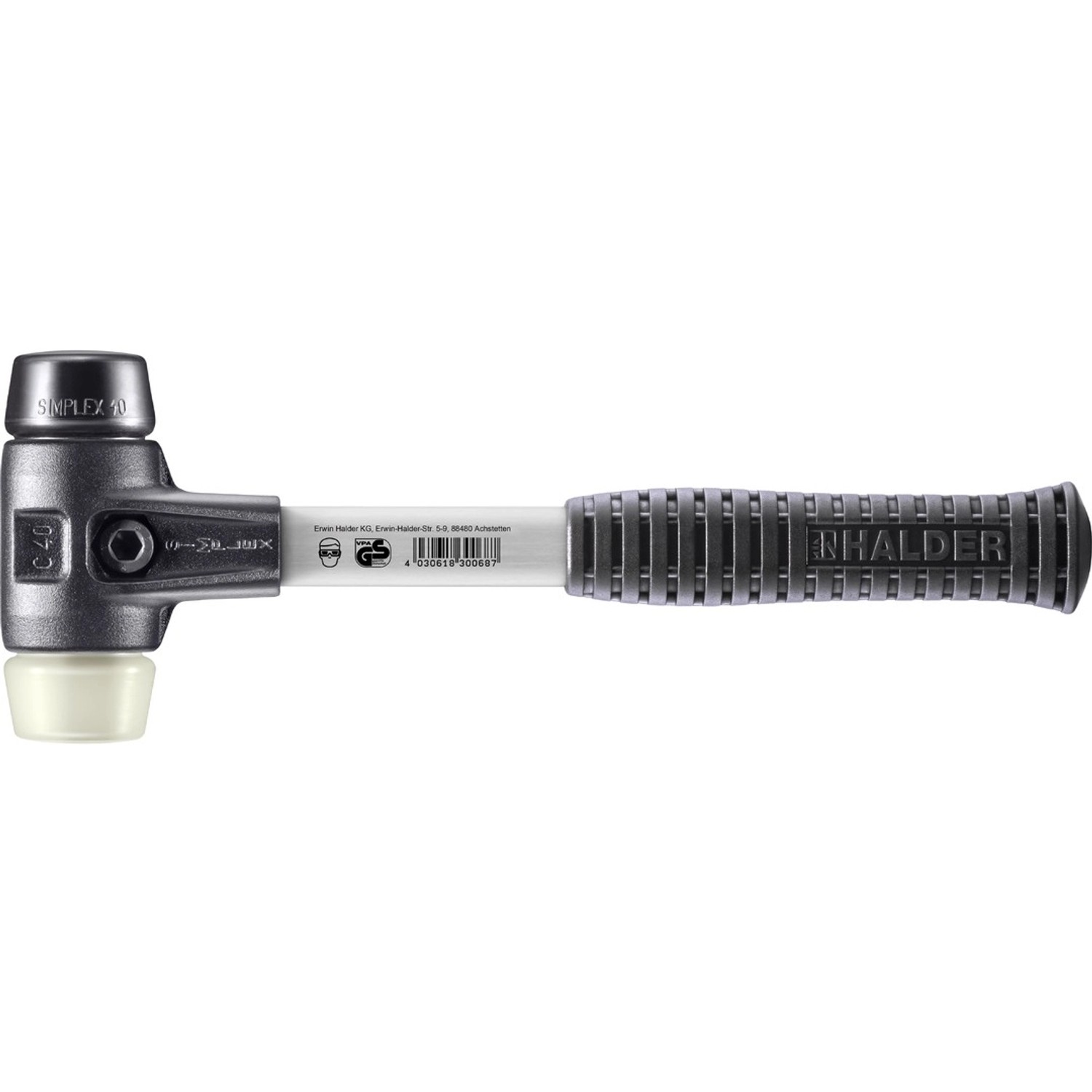 Halder Simplex Schonhammer Ø 40 mm Gummi Nylon mit Verstärktem Tempergussgehäuse und FiberglasStiel Halder Simplex Schonhammer Ø 40 mm Gummi Nylon mit Verstärktem Tempergussgehäuse und FiberglasStiel von Halder