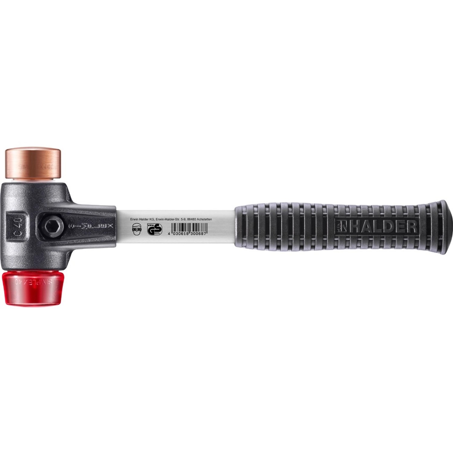 Halder Simplex Schonhammer Ø 40 mm Kupfer Plastik Rot mit Verstärktem Tempergussgehäuse und FiberglasStiel Halder Simplex Schonhammer Ø 40 mm Kupfer Plastik Rot mit Verstärktem Tempergussgehäuse und FiberglasStiel von Halder
