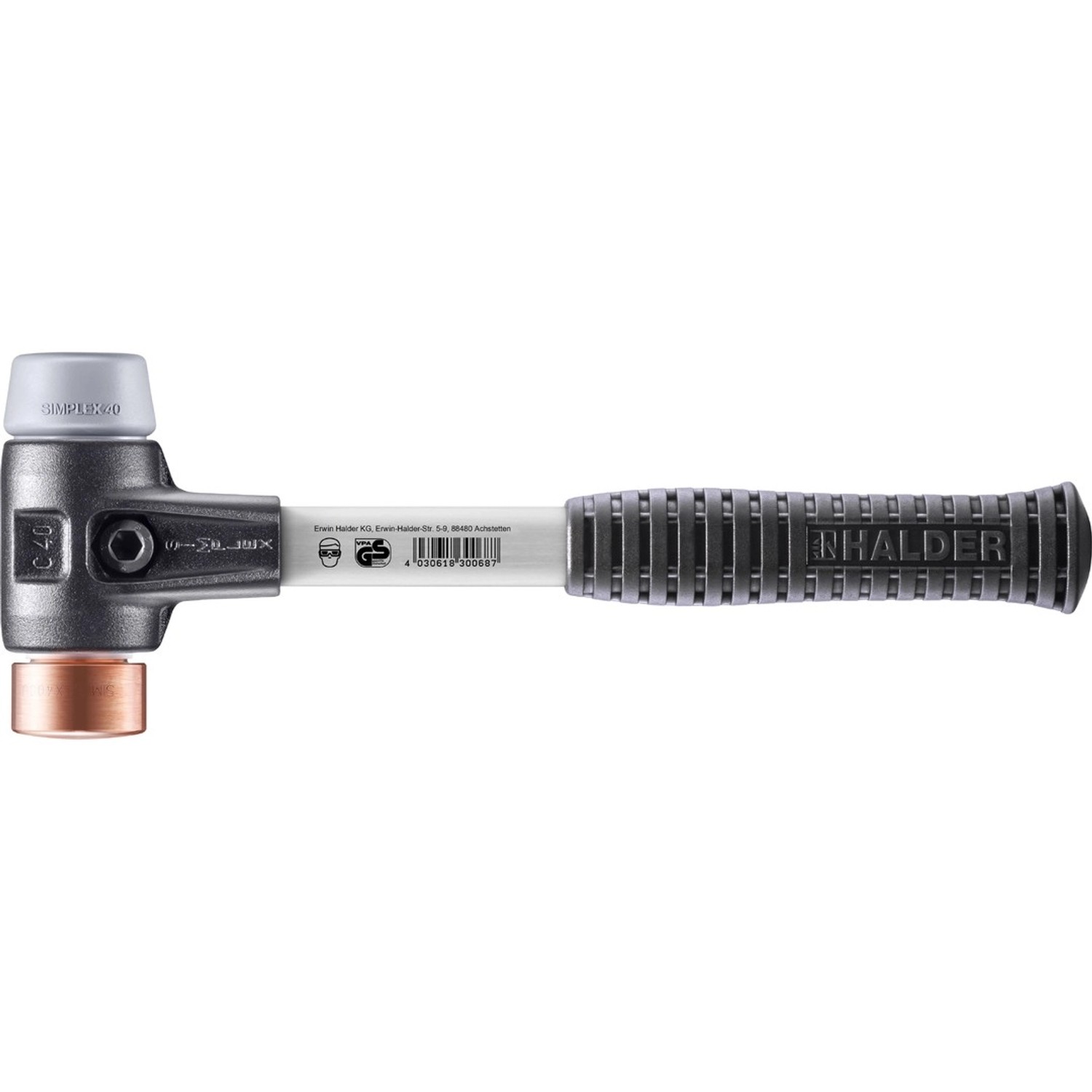 Halder Simplex Schonhammer Ø 40 mm TPE-mid Grau Kupfer mit Verstärktem Tempergussgehäuse und FiberglasStiel Halder Simplex Schonhammer Ø 40 mm TPE-mid Grau Kupfer mit Verstärktem Tempergussgehäuse und FiberglasStiel von Halder